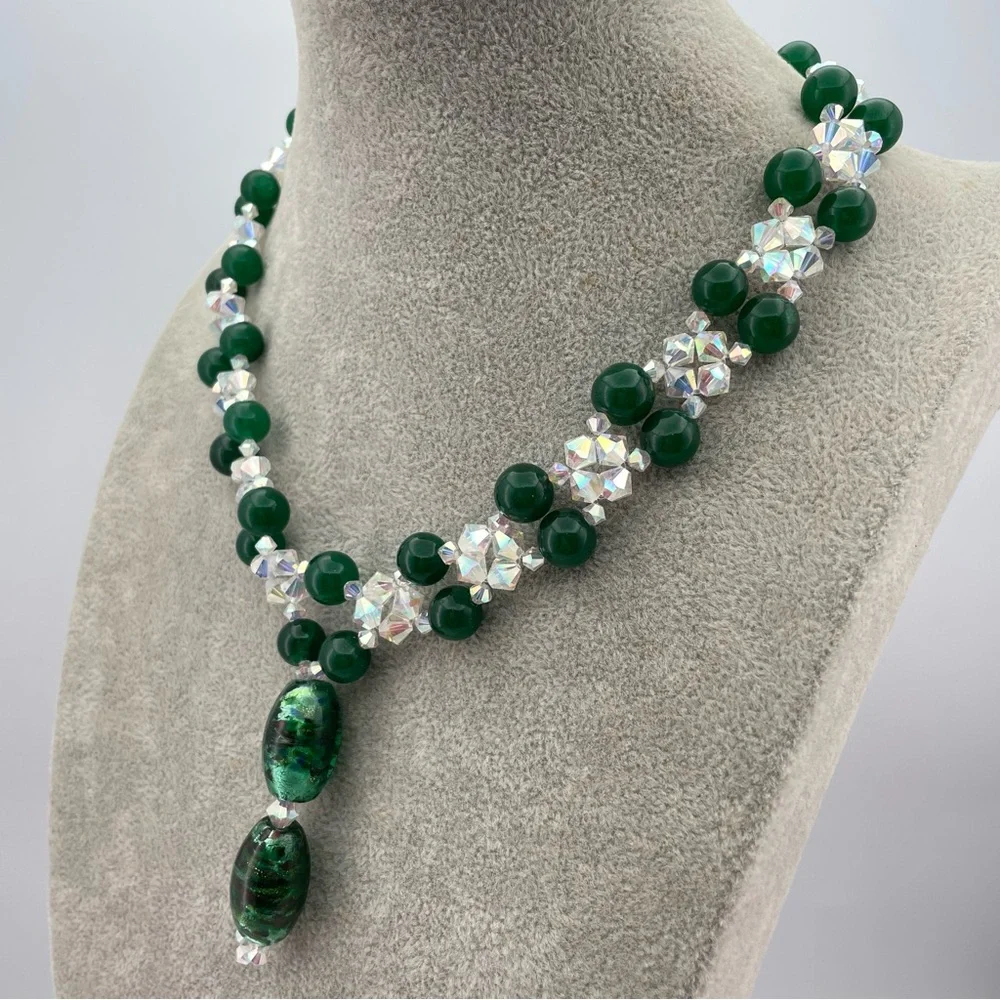 Earth-Mined Gemstone & Swarovski Crystal Necklacewith Glass Murano Glass Pendant